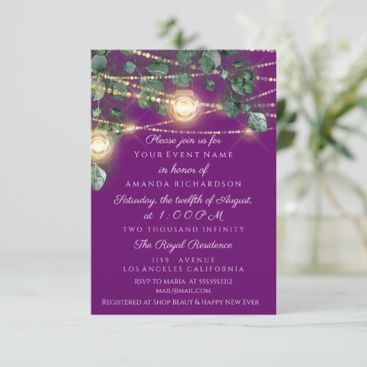 Invitation Fête des mariées d'anniversaire Lumière Jar Purple (Debout devant)