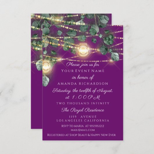 Invitation Fête des mariées d'anniversaire Lumière Jar Purple (Devant / Derrière)
