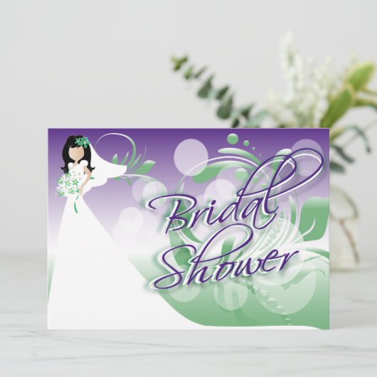 Invitation Fête des mariées dans un joli vert, pourpre et bla (Debout devant)