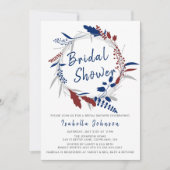 Invitation Fête des mariées dans une couronne florale bleu lu (Devant)