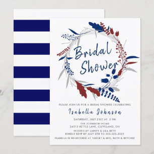 Invitation Fête des mariées dans une couronne florale bleu lu