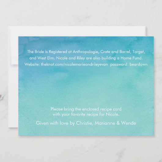 Invitation Fête des mariées d'aquarelle 3 bleu/Turquoise Ombr (Dos)