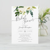 Invitation Fête des mariées d'aquarelle à fleurs blanches et  (Debout devant)