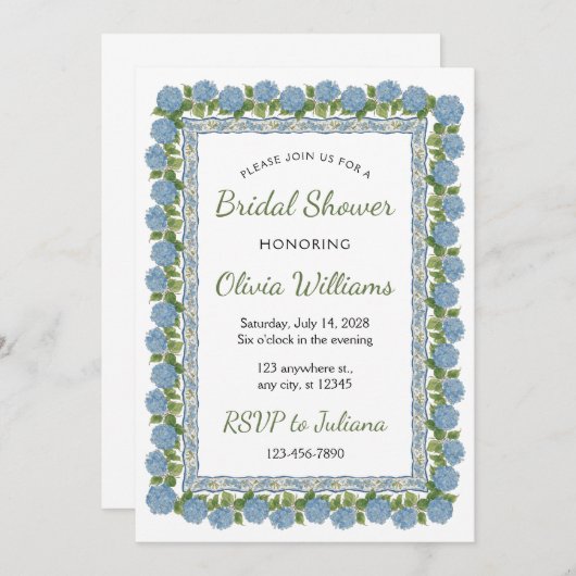 Invitation Fête des mariées d'aquarelle à fleurs d'Hydrangea (Devant / Derrière)