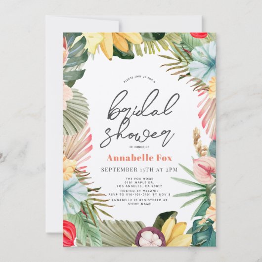 Invitation Fête des mariées d'aquarelle à fleurs et fruits tr (Devant)