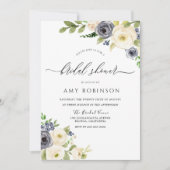 Invitation Fête des mariées d'aquarelle blanche et marine (Devant)