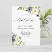 Invitation Fête des mariées d'aquarelle blanche et marine (Debout devant)