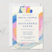 Invitation Fête des mariées d'aquarelle bleu Abstrait Artsy (Devant)