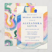 Invitation Fête des mariées d'aquarelle bleu Abstrait Artsy (Devant / Derrière)