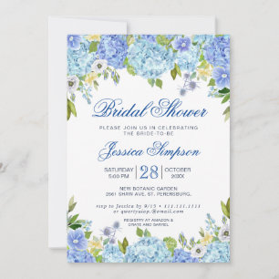 Invitation Fête des mariées d'aquarelle bleu clair Hydrangea