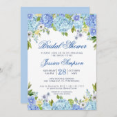 Invitation Fête des mariées d'aquarelle bleu clair Hydrangea (Devant / Derrière)