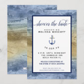 Invitation Fête des mariées d'aquarelle bleu et or marine (Devant / Derrière)