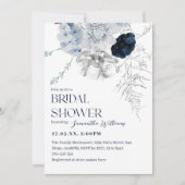 Invitation Fête des mariées d'aquarelle bleu Fleur d'hiver (Devant)