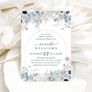 Invitation Fête des mariées d'aquarelle bleu Fleur d'hiver