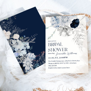 Invitation Fête des mariées d'aquarelle bleu Fleur d'hiver