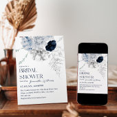 Invitation Fête des mariées d'aquarelle bleu Fleur d'hiver