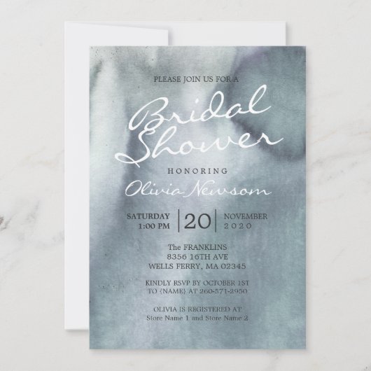 Invitation Fête des mariées d'aquarelle bleu foncé (Devant)