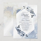 Invitation Fête des mariées d'aquarelle bleu foncé (Devant / Derrière)