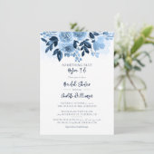 Invitation Fête des mariées d'aquarelle bleu foncé (Debout devant)