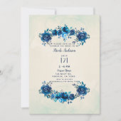 Invitation Fête des mariées d'aquarelle bleu Indigo Beige (Devant)
