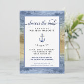 Invitation Fête des mariées d'aquarelle bleu marine Dusty (Debout devant)