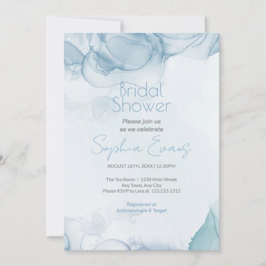 Invitation Fête des mariées d'aquarelle bleu moderne (Devant)