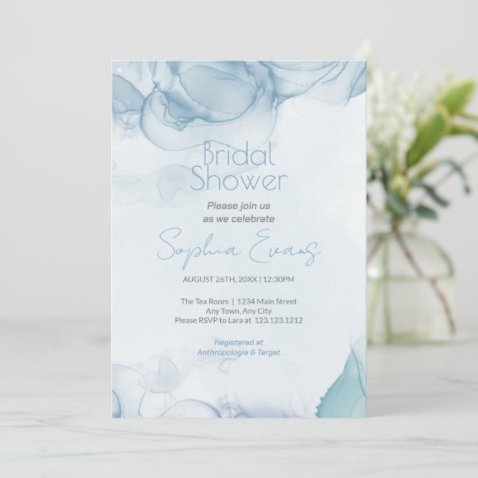 Invitation Fête des mariées d'aquarelle bleu moderne (Debout devant)