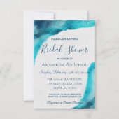 Invitation Fête des mariées d'aquarelle bleu océan (Devant)