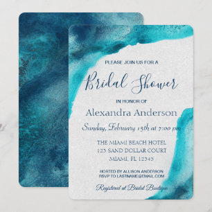 Invitation Fête des mariées d'aquarelle bleu océan