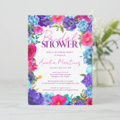 Invitation Fête des mariées d'aquarelle bleu rose gras (Debout devant)