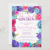 Invitation Fête des mariées d'aquarelle bleu rose gras (Devant)