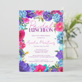 Invitation Fête des mariées d'aquarelle bleu rose gras (Debout devant)
