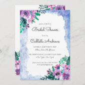 Invitation Fête des mariées d'aquarelle bleu violet (Devant / Derrière)