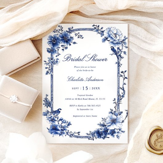 Invitation Fête des mariées d'aquarelle bleue