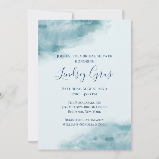 Invitation Fête des mariées d'aquarelle bleue Icy (Devant)