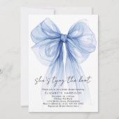 Invitation Fête des mariées d'aquarelle Blue Coquette Bow (Devant)