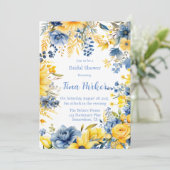 Invitation Fête des mariées d'aquarelle Blue Yellow Peony (Debout devant)