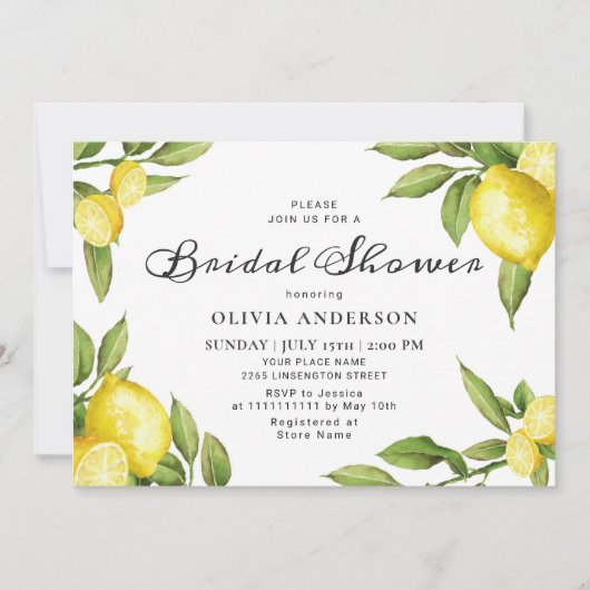 Invitation Fête des mariées d'aquarelle chic citron vert (Devant)