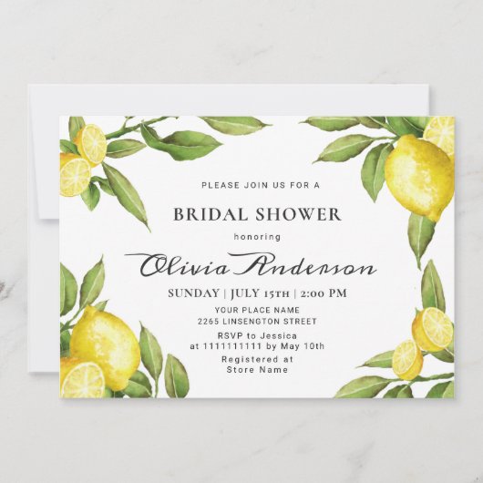 Invitation Fête des mariées d'aquarelle chic citron vert (Devant)