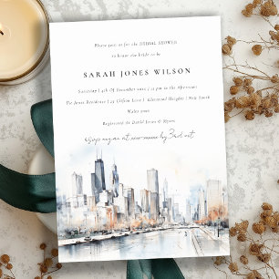 Invitation Fête des mariées d'aquarelle Chicago Illinois Scap