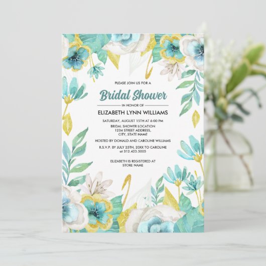 Invitation Fête des mariées d'aquarelle couleur jaune-blanc (Debout devant)