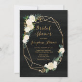 Invitation Fête des mariées d'aquarelle couleur or blanc noir (Devant)