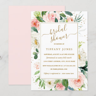Invitation Fête des mariées d'aquarelle couleur or rose