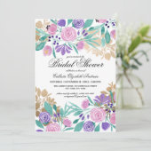 Invitation Fête des mariées d'aquarelle couleur or rose viole (Debout devant)