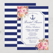 Invitation Fête des mariées d'aquarelle d'Ancre marine floral (Devant / Derrière)