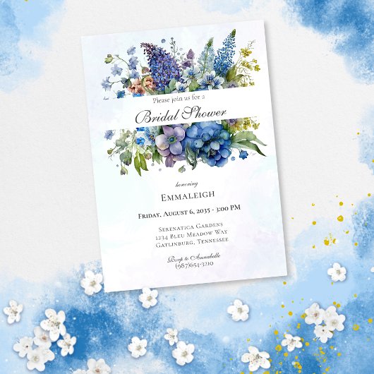 Invitation Fête des mariées d'aquarelle de Bohême bleu violet