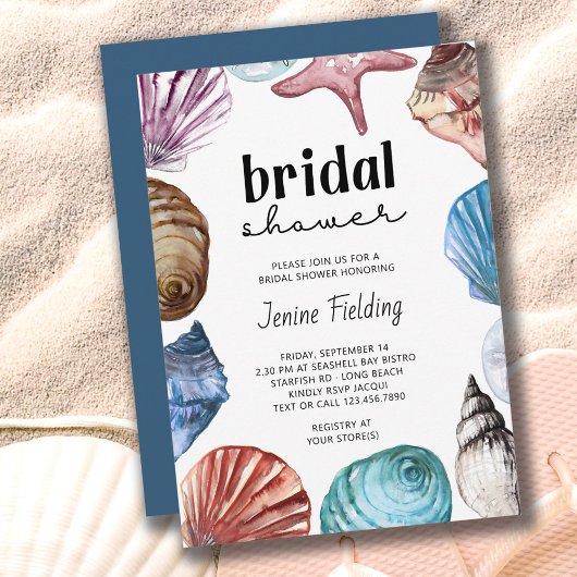 Invitation Fête des mariées d'aquarelle de coquillage