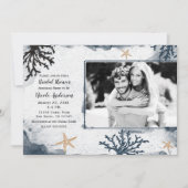 Invitation Fête des mariées d'aquarelle de corail bleu marine (Devant)