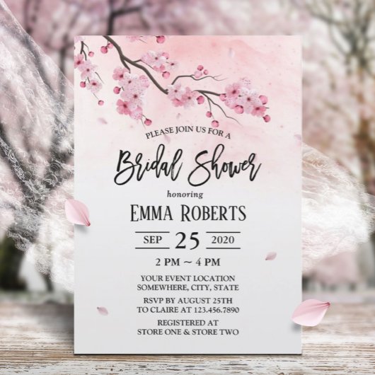 Invitation Fête des mariées d'aquarelle de fleurs de cerisier