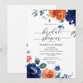 Invitation Fête des mariées d'aquarelle de la marine orange b (Devant / Derrière)